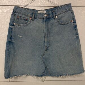 Zara Light Blue Denim Mini Skirt with Raw Hem
